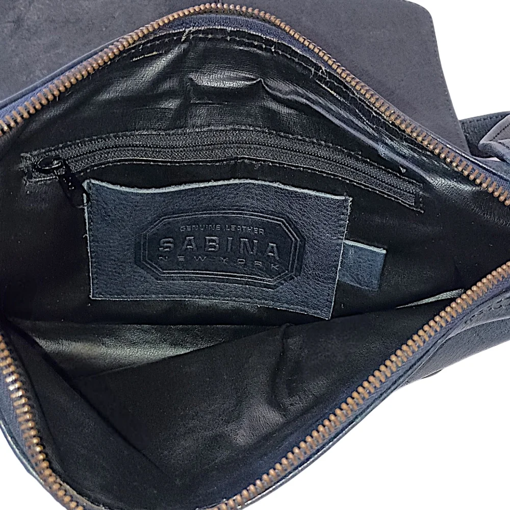 Sabina New York Leather‎ Shoulder Bag Black Navy Old Money Quiet Luxury Vintage